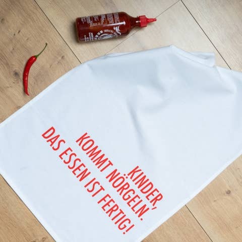 Geschirrtuch „Kinder kommt nörgeln, das Essen ist fertig“