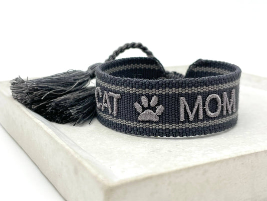 CAT MOM Statement Armband gewebt, bestickt
