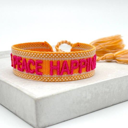 LOVE PEACE HAPPINESS Statement Armband gewebt, bestickt