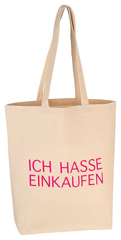 Baumwolltasche ICH HASSE EINKAUFEN Neon pink