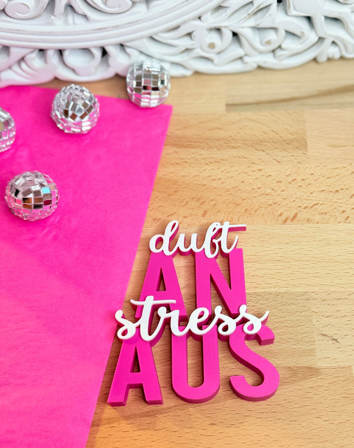 Duft an – Stress aus | 3D-Druck Deko-Schild Lila & Pink