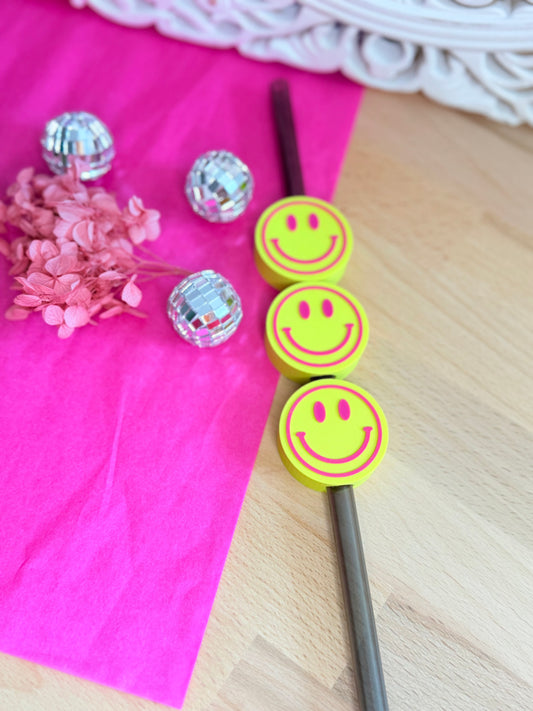 Strohhalm-Topper „Smiley“ Lime Pink