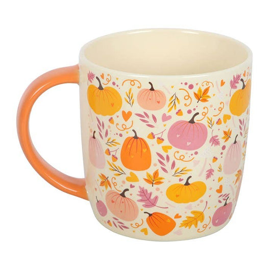 Herbsttasse mit Kürbisaufdruck in Pink und Orange