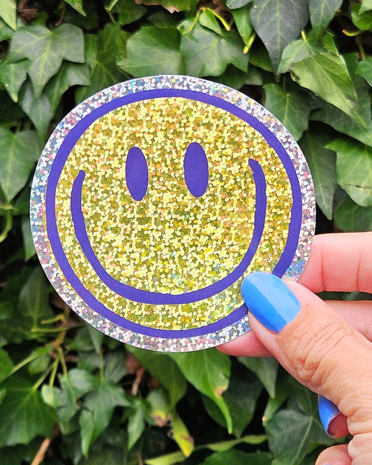 Glitzer-Sticker Smiley — Strahlende Stimmung und Positivität