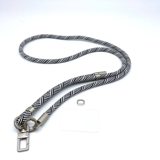 Handykette lang Schwarz weiß gemustert Silber