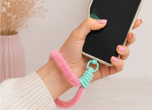 Trendy Segeltau-Handykette Plüsch – Pastel Pink Turquoise 💗🩵