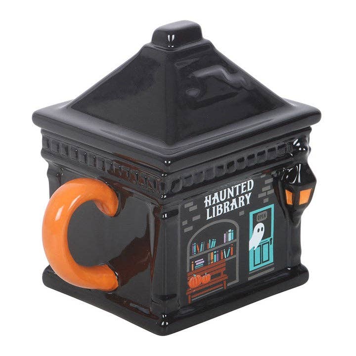 Halloween-Becher mit Deckel – Spukbibliothek