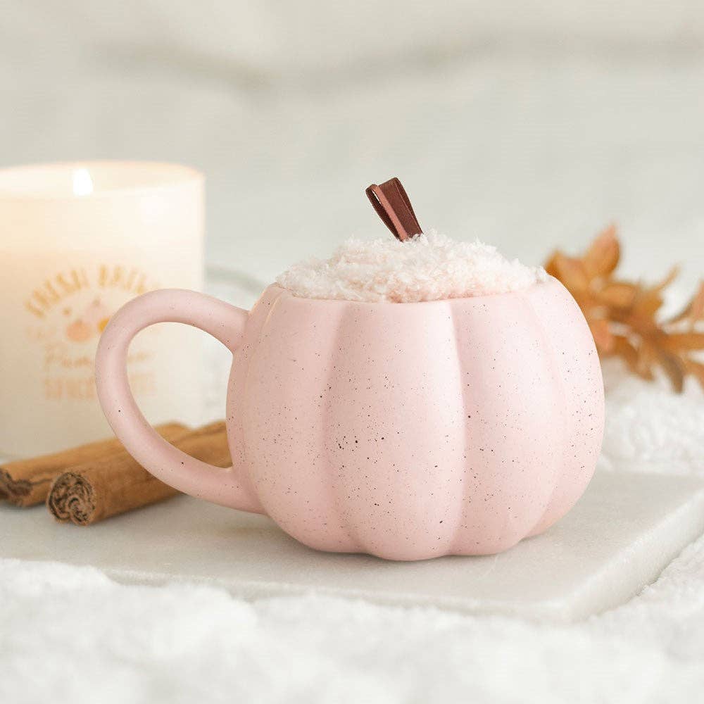 Rosa Kürbis Herbstset: Tasse und Socken