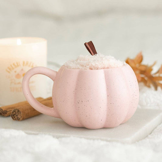 Rosa Kürbis Herbstset: Tasse und Socken