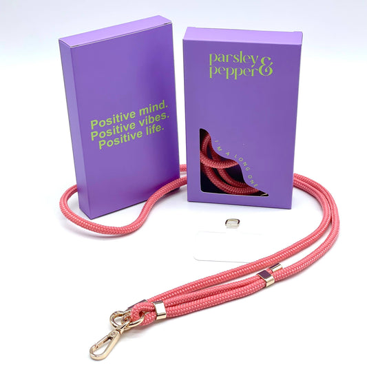 Handykette lang hellrosa gold