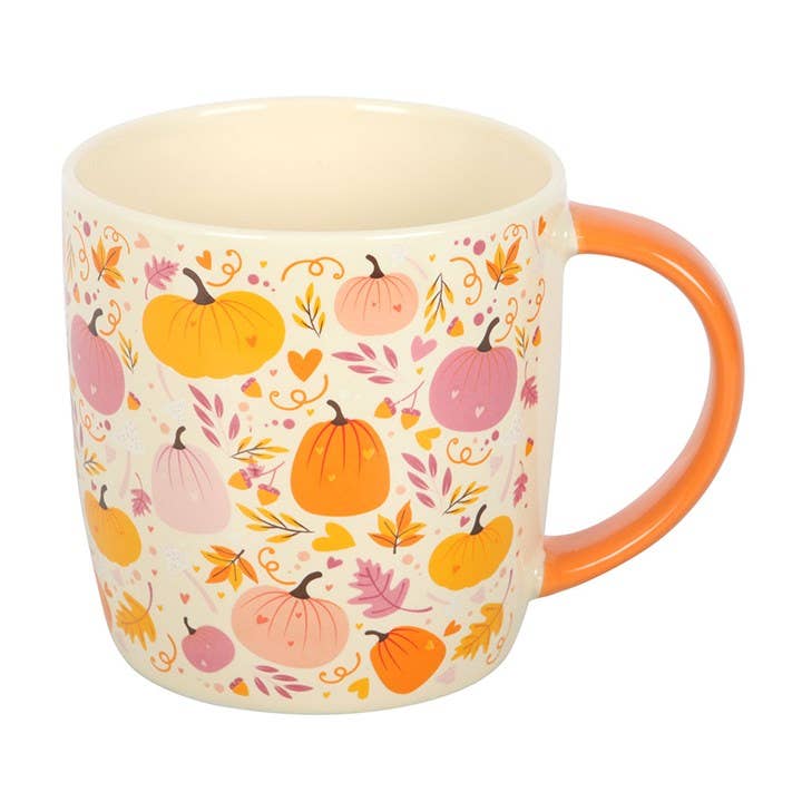 Herbsttasse mit Kürbisaufdruck in Pink und Orange