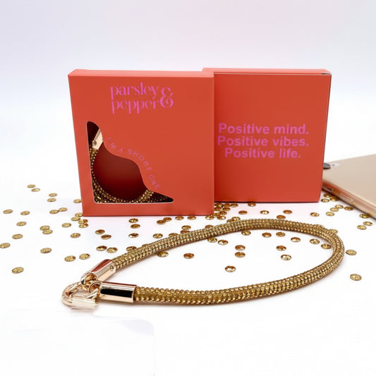 Handykette kurz Glitzer Gelb