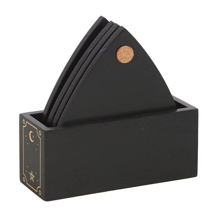 Schwarzes sprechendes gotisches Ouija-Brett Planchette Untersetzer-Set