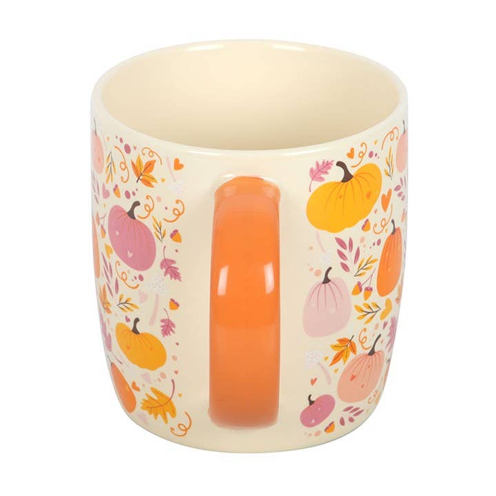 Herbsttasse mit Kürbisaufdruck in Pink und Orange