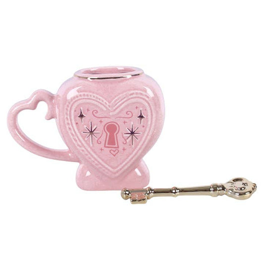 Rosa Herz-Tasse mit Schlüssel-Rührstab – 350 ml