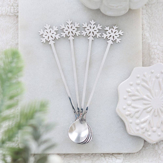 Set mit 4 Schneeflockenlöffeln aus Metall