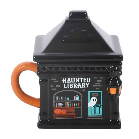 Halloween-Becher mit Deckel – Spukbibliothek