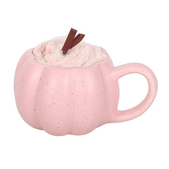Rosa Kürbis Herbstset: Tasse und Socken