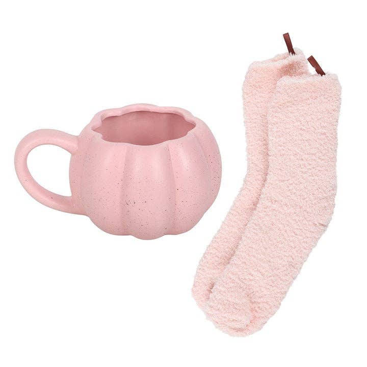 Rosa Kürbis Herbstset: Tasse und Socken