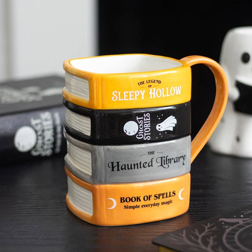 Die verfluchte Bibliotheks-Buchstapel-Halloween-Tasse