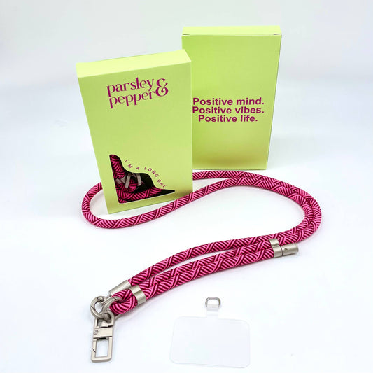 Handykette lang pink wine muster silber