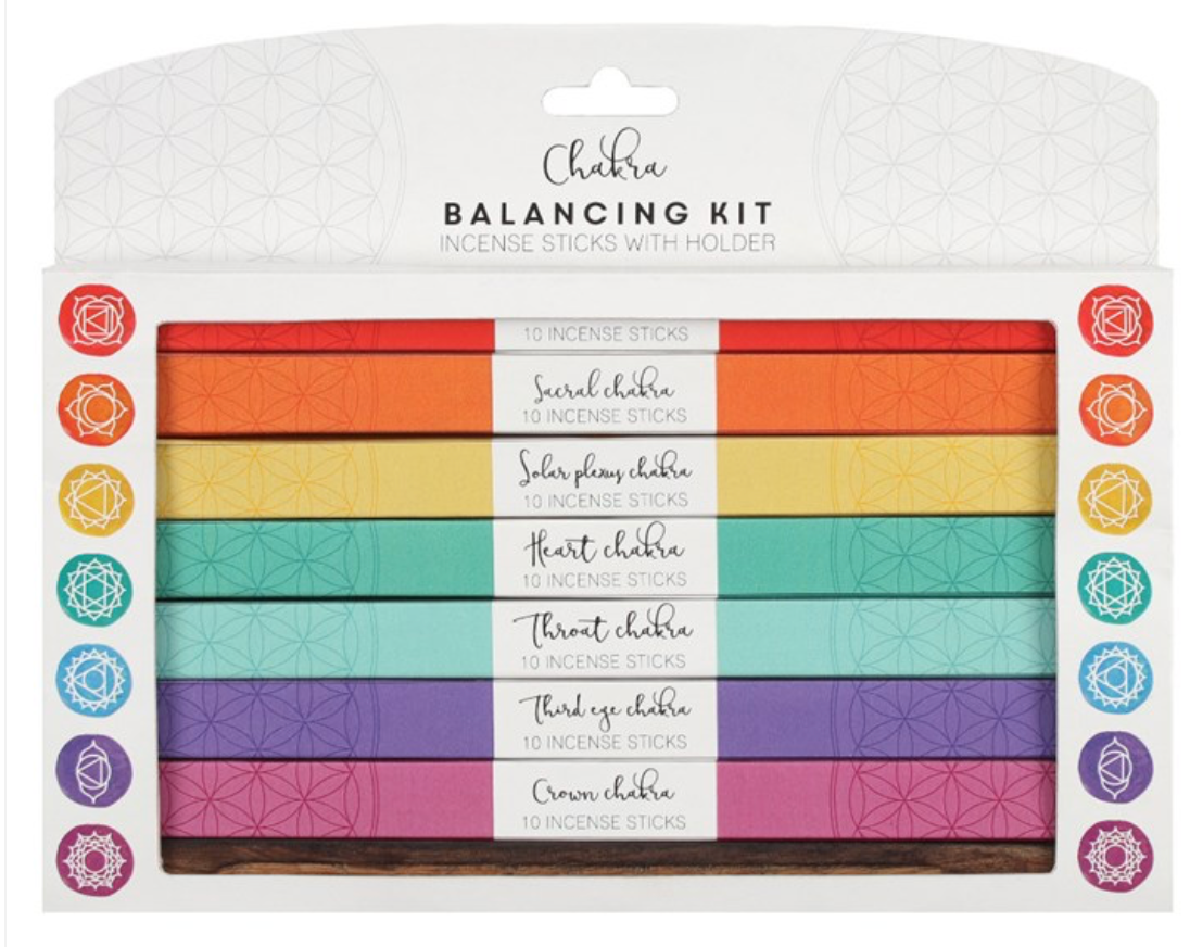 Chakra-Räucherstäbchen-Set – 7 Düfte & 70 Räucherstäbchen inklusive Holzhalter