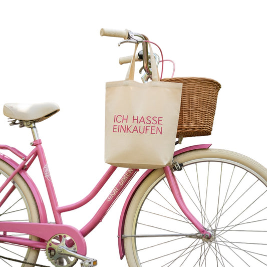 Baumwolltasche ICH HASSE EINKAUFEN Neon pink