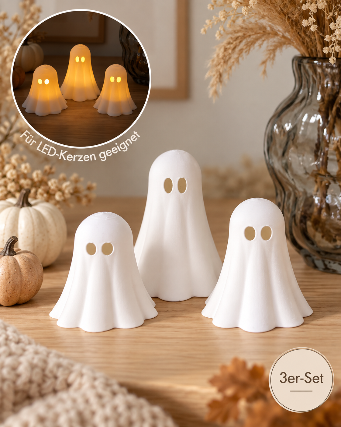 Leuchtende Geister im 3er-Set | Halloween-Deko
