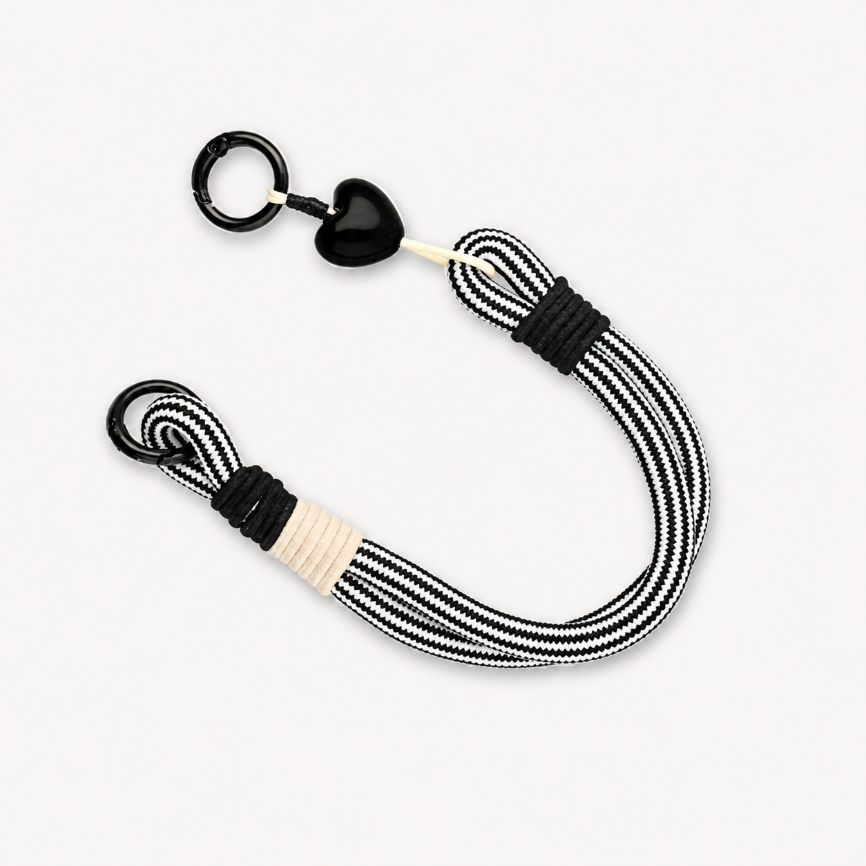 Trendy Segeltau-Handykette mit Herz / black and White