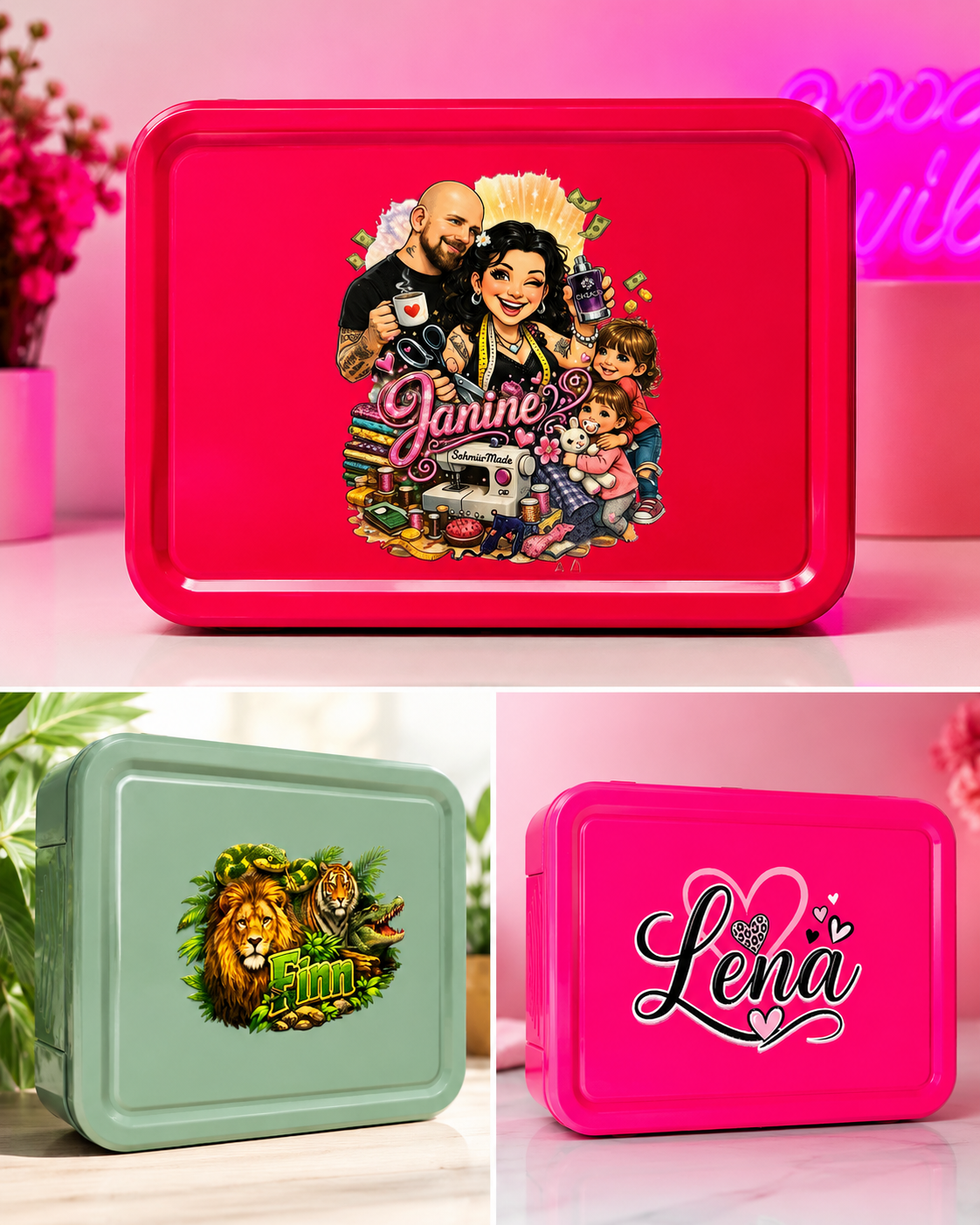 Personalisierte Brotdose mit Fächern | 1330 ml Bento Lunchbox mit UV-Druck | verschiedene Farben