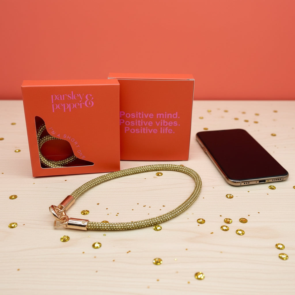 Handykette kurz Glitzer Gold