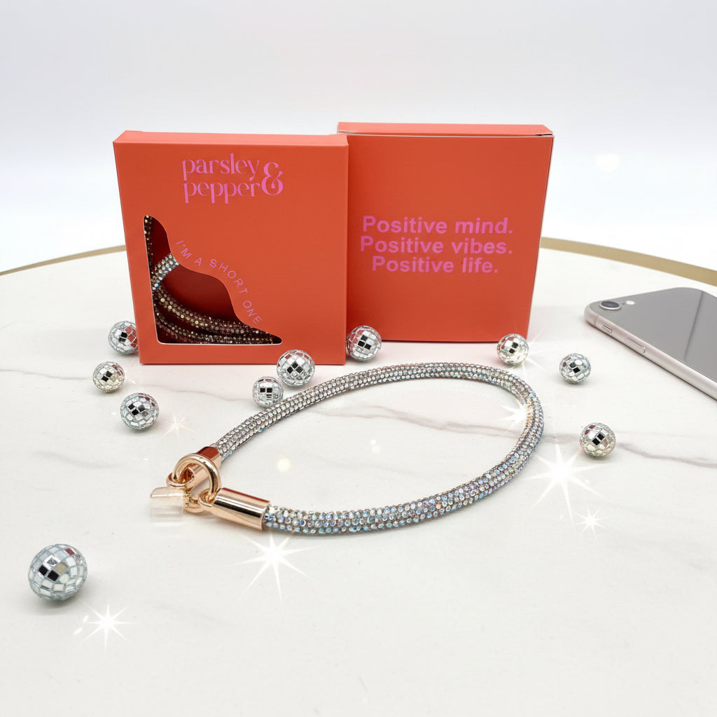 Handykette kurz Glitzer Multi Silber