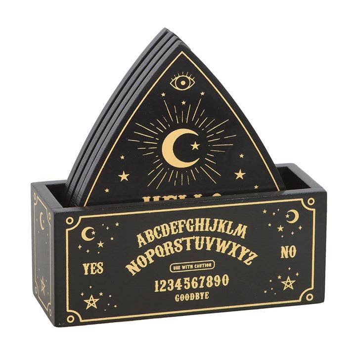 Schwarzes sprechendes gotisches Ouija-Brett Planchette Untersetzer-Set
