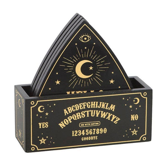 Schwarzes sprechendes gotisches Ouija-Brett Planchette Untersetzer-Set