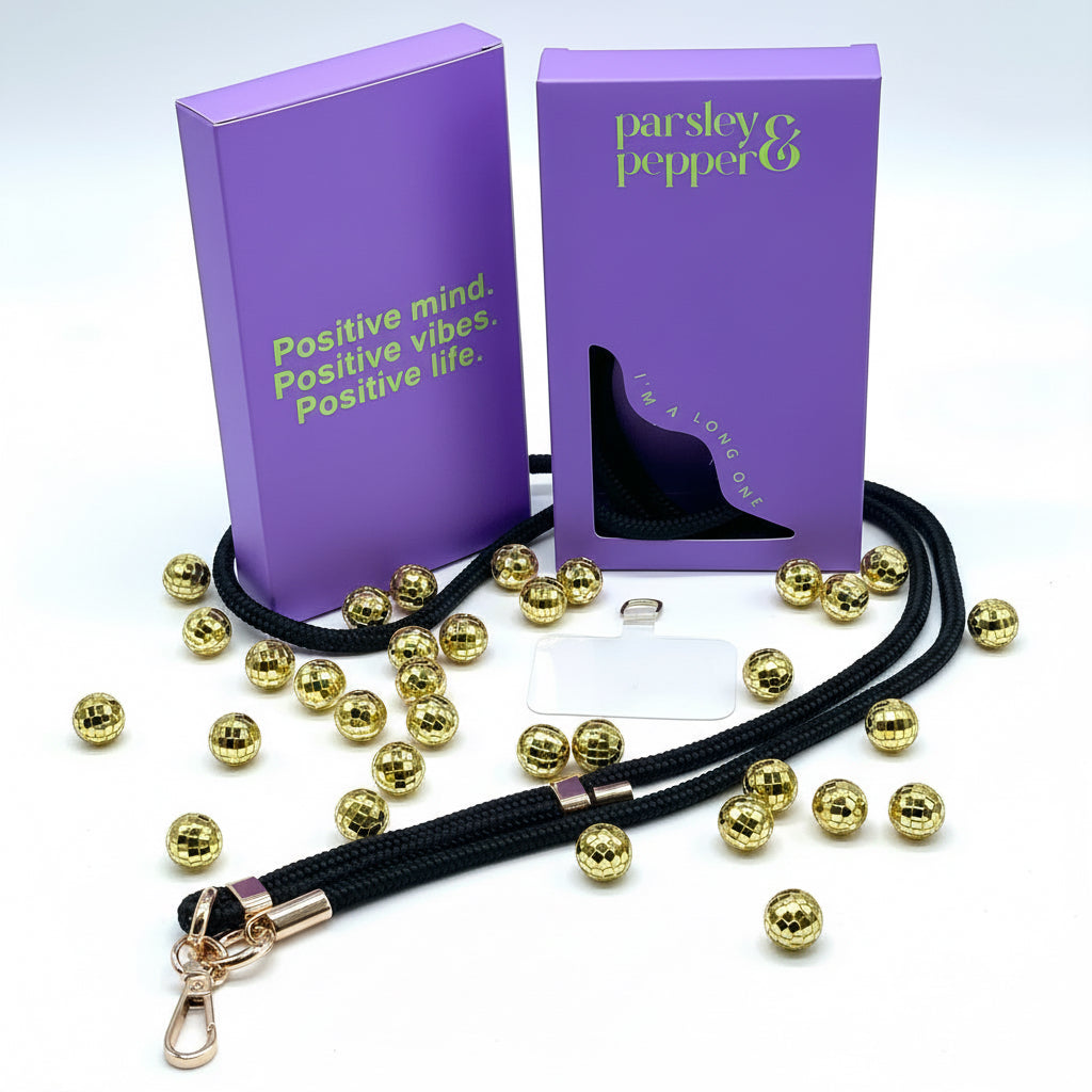 Handykette lang Schwarz gold