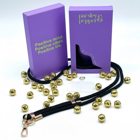 Handykette lang Schwarz gold