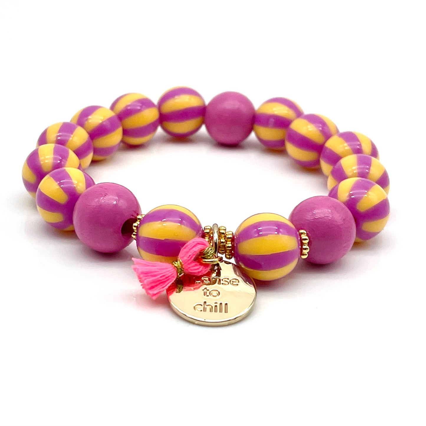 Armband SWEET CANDY STRIPE WOOD elastisches Perlenarmband