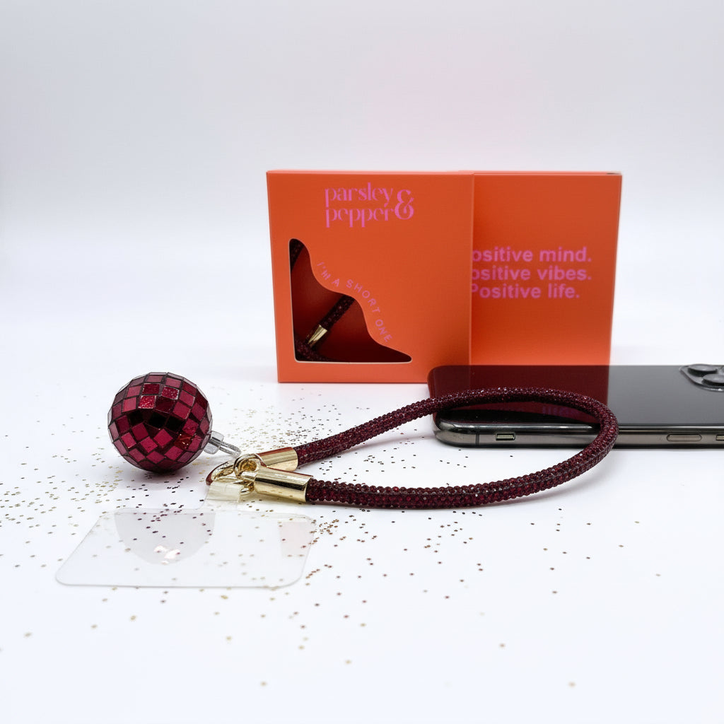 Handykette kurz Glitzer Rubin Rot