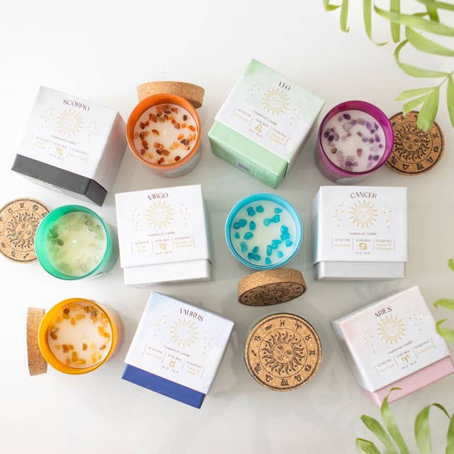 Sternzeichen-Kristallkerzen mit Edelsteinen