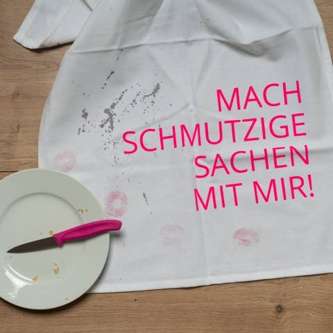 Geschirrtuch „Mach schmutzige Sachen mit mir“ Neon pink