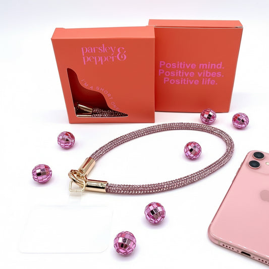 Handykette kurz Glitzer Rosa