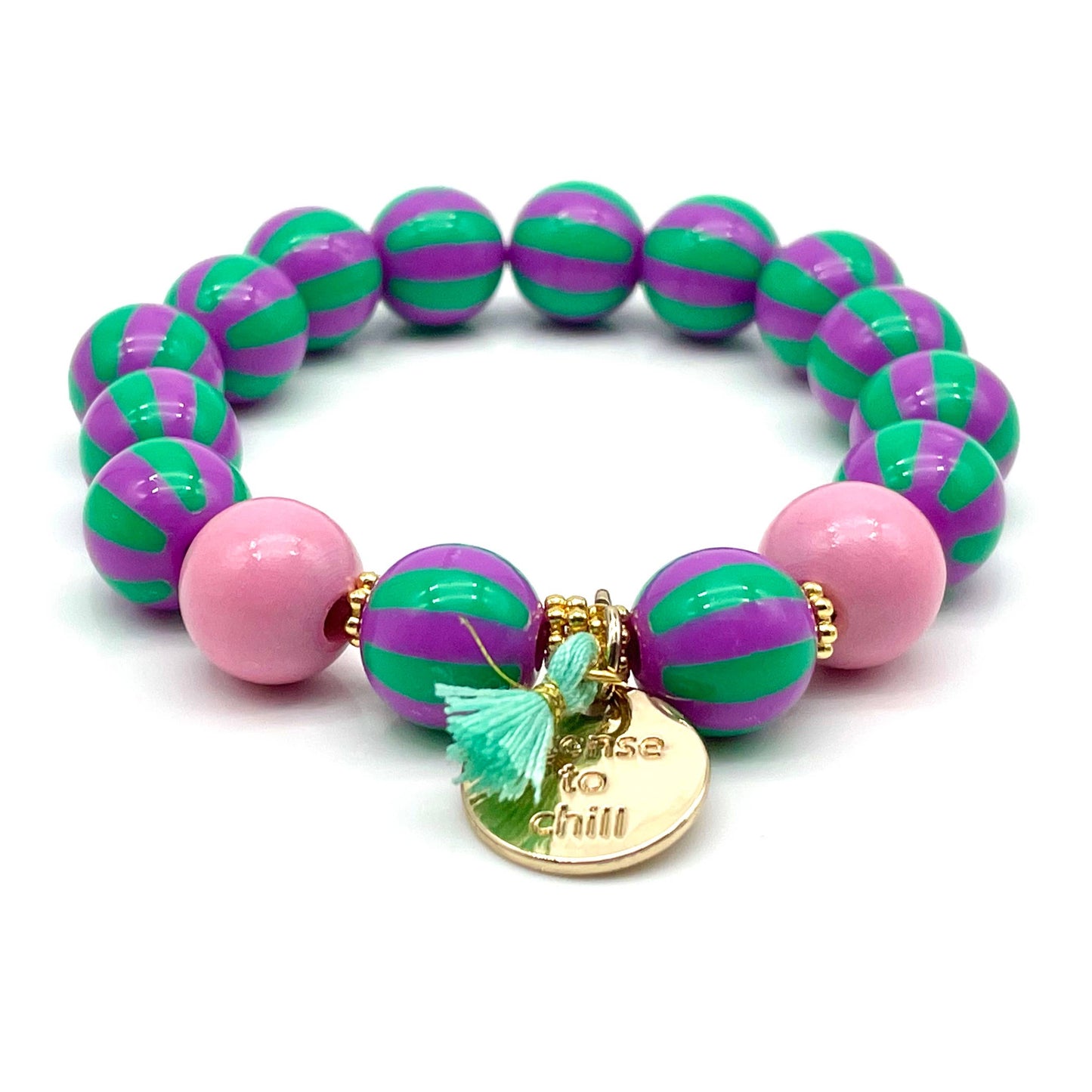 Armband SWEET CANDY STRIPE WOOD elastisches Perlenarmband