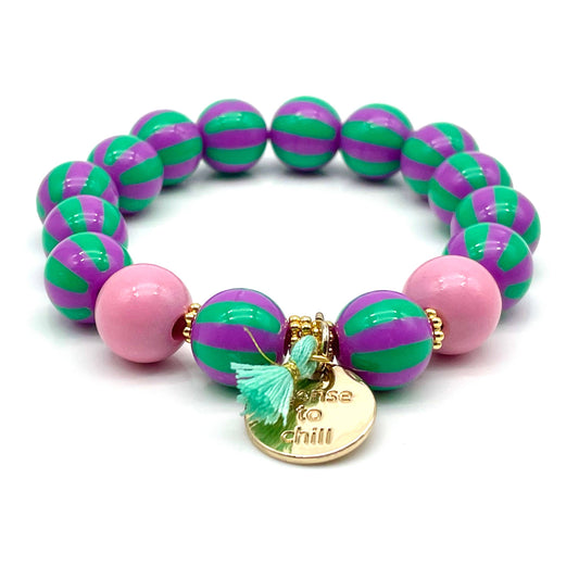 Armband SWEET CANDY STRIPE WOOD elastisches Perlenarmband