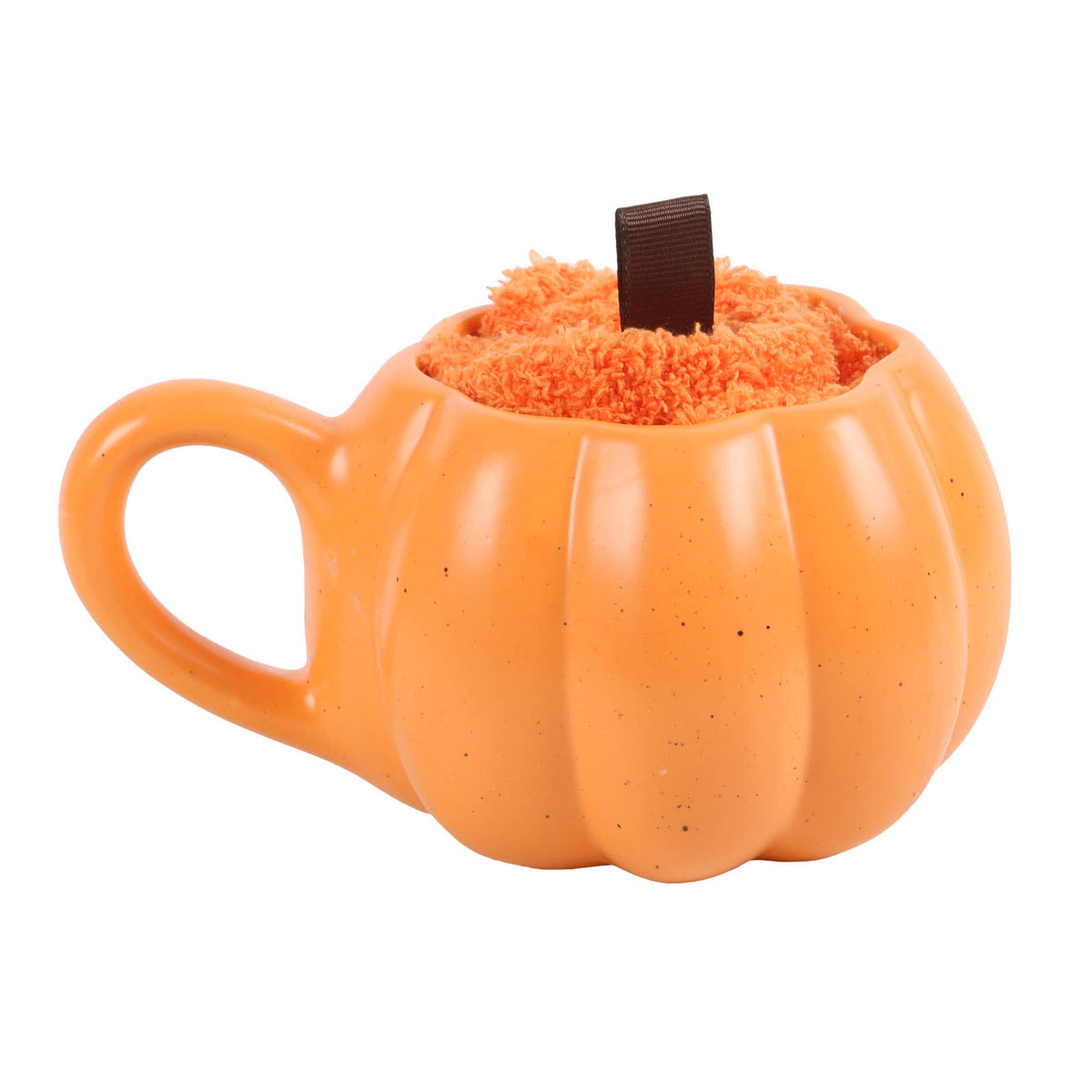 Herbst-Set: Tasse in Kürbisform mit flauschigen Socken