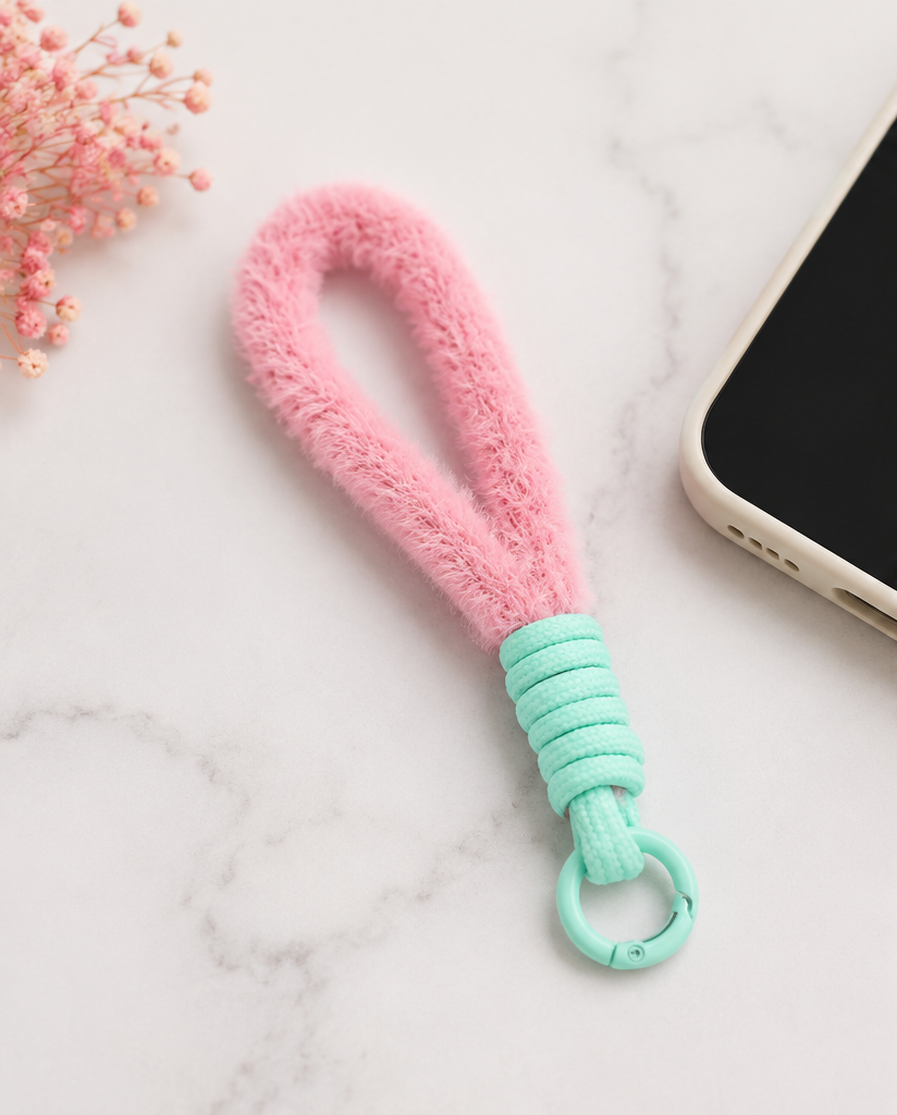 Trendy Segeltau-Handykette Plüsch – Pastel Pink Turquoise 💗🩵