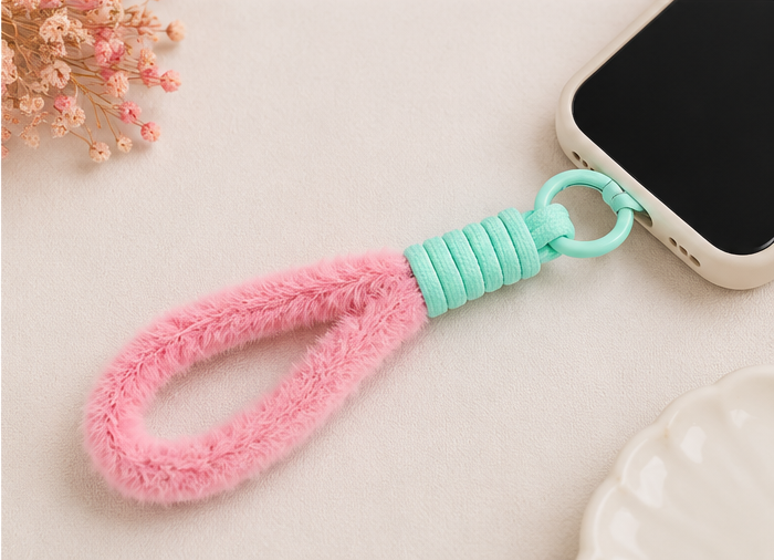 Trendy Segeltau-Handykette Plüsch – Pastel Pink Turquoise 💗🩵